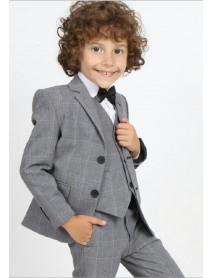 Boys 5 Piece Grey Colour Checked Suit