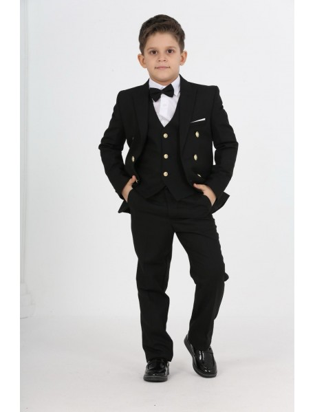 Black Double Breasted 5 Piece Suit