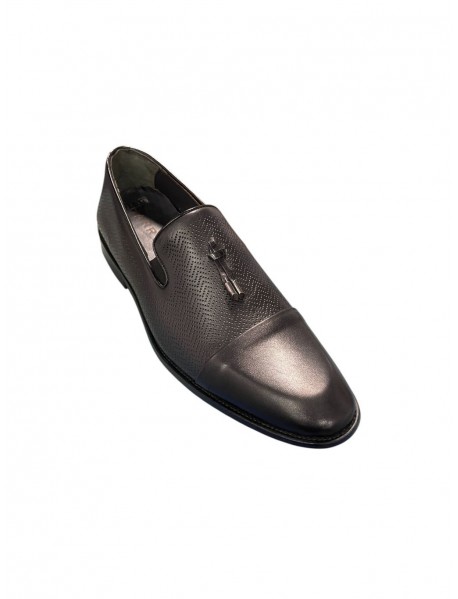 BLACK LEATHER SLIP-ON TOE CAP SHOES
