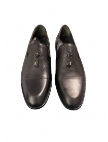 BLACK LEATHER SLIP-ON TOE CAP SHOES