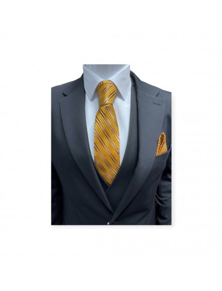 GOLD & BROWN TIE & POCKET SQUARE