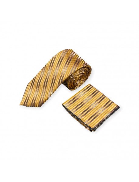 GOLD & BROWN TIE & POCKET SQUARE