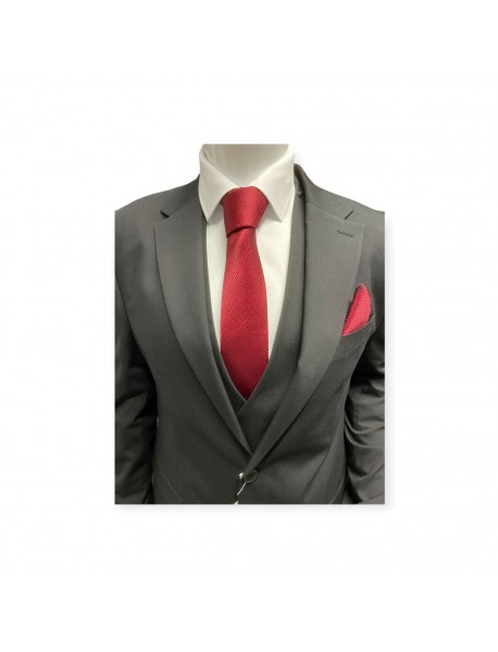 RED TEXTURED TIE & POCKET SQUARE