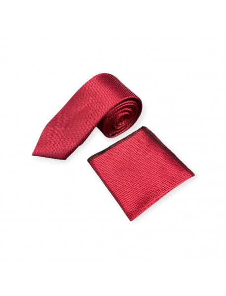 RED TEXTURED TIE & POCKET SQUARE