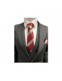 RED & GREY TIE & POCKET SQUARE