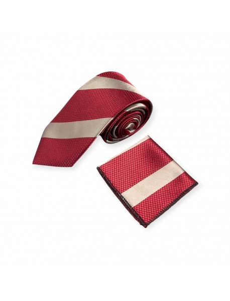 RED & GREY TIE & POCKET SQUARE