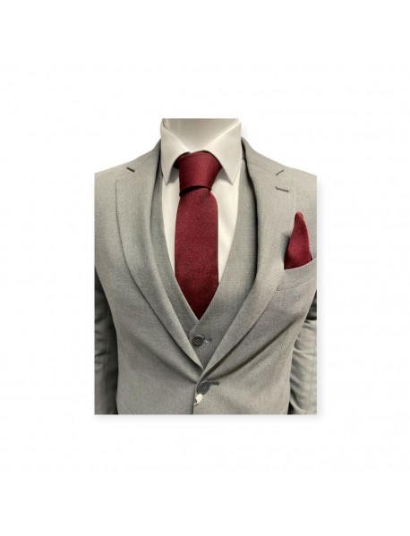 RED TEXTURED TIE & POCKET SQUARE