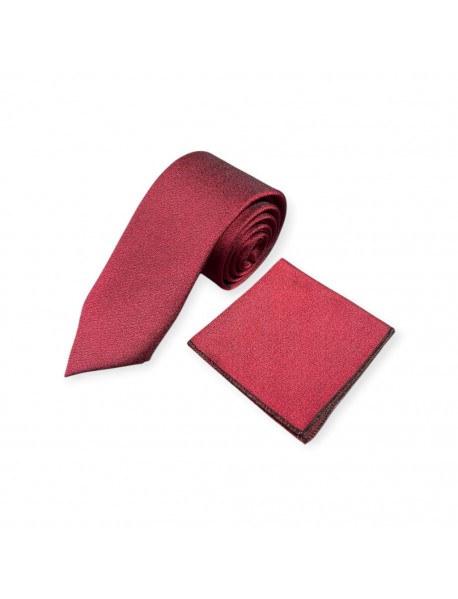RED TEXTURED TIE & POCKET SQUARE