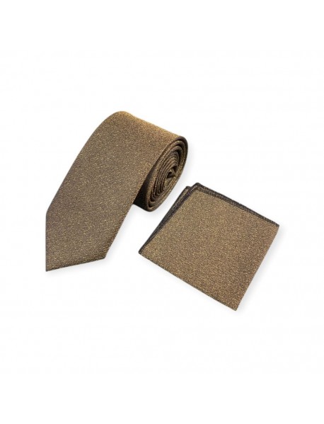 BROWN TEXTURED TIE & POCKET SQUARE