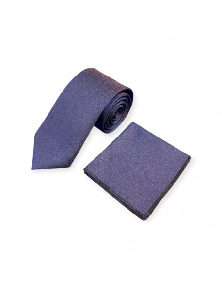 NAVY BLUE TEXTURED TIE & POCKET SQUARE