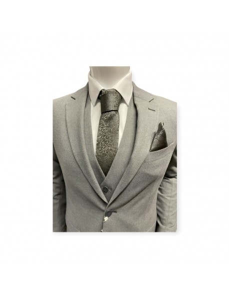 LIGHT GREY FLORAL TIE & POCKET SQUARE