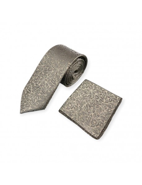 LIGHT GREY FLORAL TIE & POCKET SQUARE