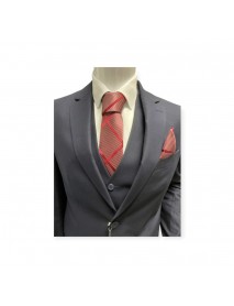 RED & SILVER STRIPED TIE & POCKET SQUARE