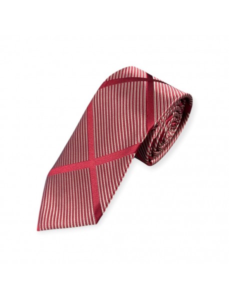RED & SILVER STRIPED TIE & POCKET SQUARE