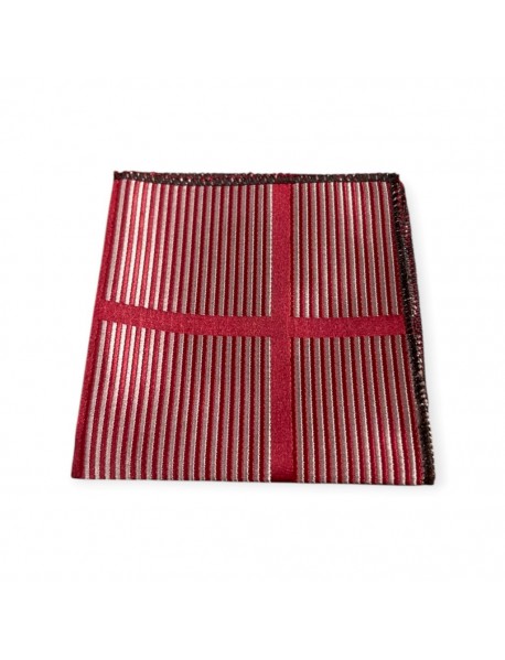 RED & SILVER STRIPED TIE & POCKET SQUARE