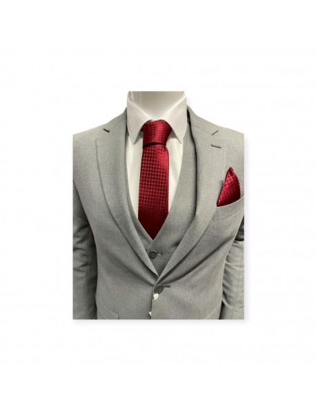 RED GEOMETRIC TIE & POCKET SQUARE