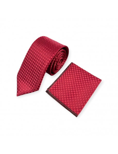 RED GEOMETRIC TIE & POCKET SQUARE