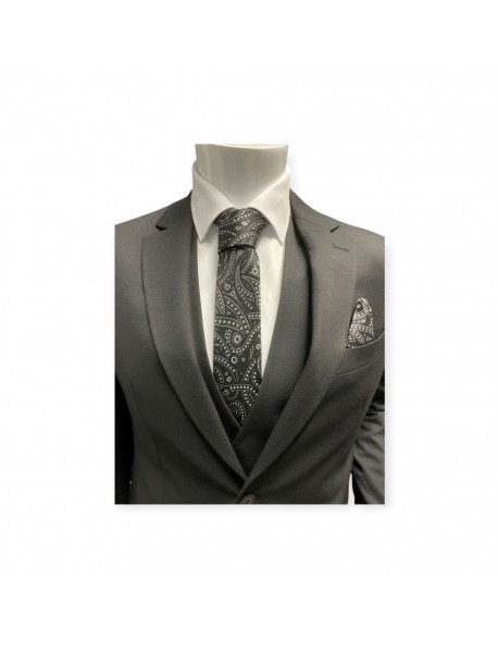 BLACK & WHITE PAISLEY TIE & POCKET SQUARE 