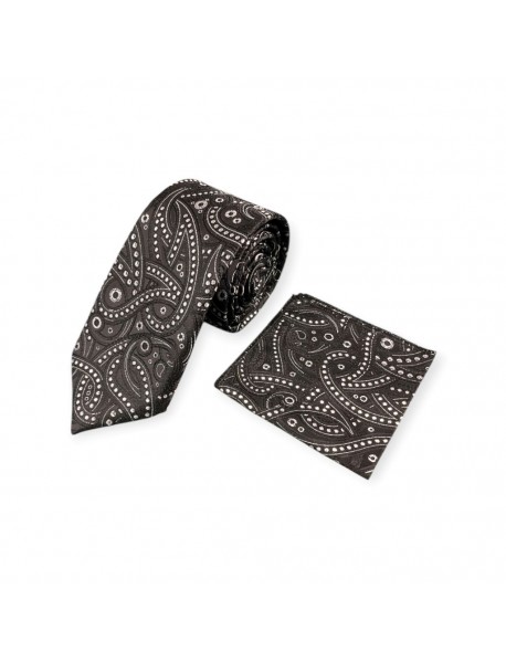 BLACK & WHITE PAISLEY TIE & POCKET SQUARE 