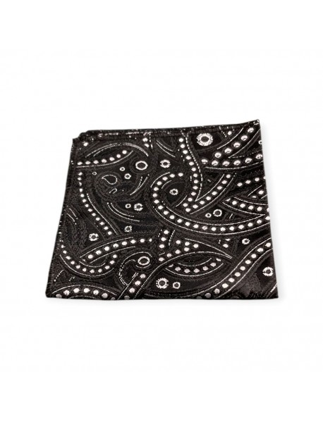 BLACK & WHITE PAISLEY TIE & POCKET SQUARE 