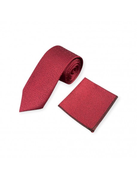 RED TEXTURTED TIE & POCKET SQUARE