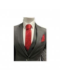 RED PAISLEY TIE & POCKET SQUARE