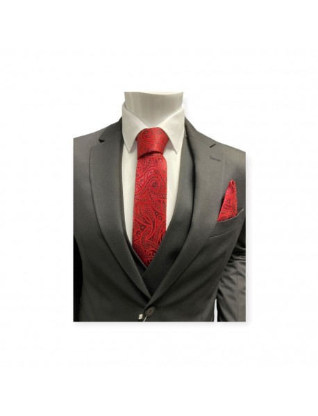 RED PAISLEY TIE & POCKET SQUARE