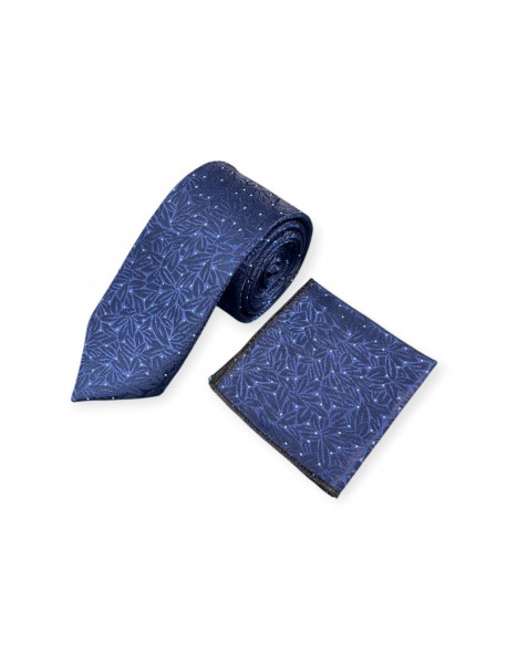 NAVY BLUE FLORAL TIE & POCKET SQUARE