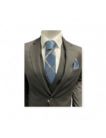 BLACK & BLUE STRIPED TIE & POCKET SQUARE