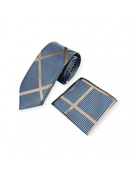 BLACK & BLUE STRIPED TIE & POCKET SQUARE
