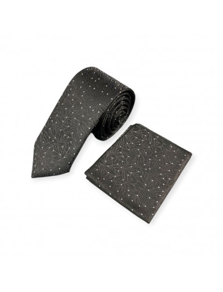 BLACK & WHITE  FLORAL TIE & POCKET SQUARE