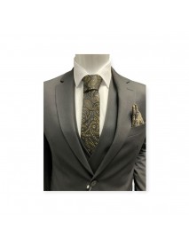 BLACK & GOLD PAISLEY TIE & POCKET SQUARE