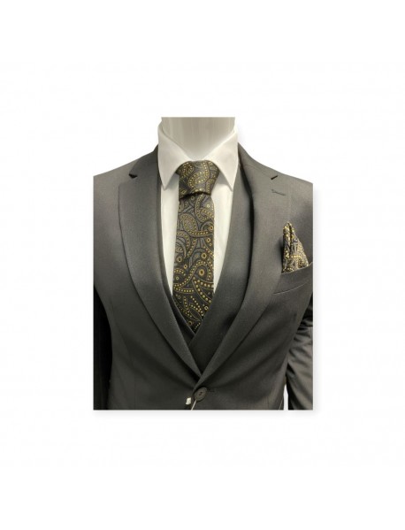 BLACK & GOLD PAISLEY TIE & POCKET SQUARE