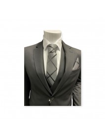 BLACK & WHITE STRIPED TIE & POCKET SQUARE
