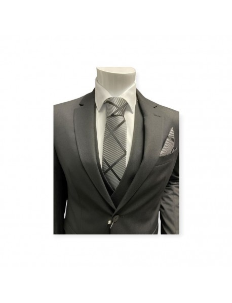 BLACK & WHITE STRIPED TIE & POCKET SQUARE