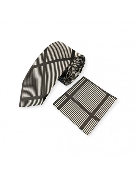 BLACK & WHITE STRIPED TIE & POCKET SQUARE