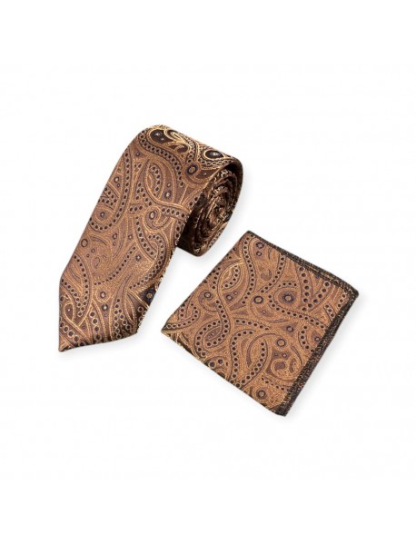 BROWN PAISLEY TIE & POCKET SQUARE