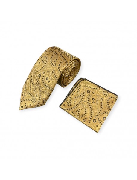 GOLD & BLACK TIE & POCKET SQUARE