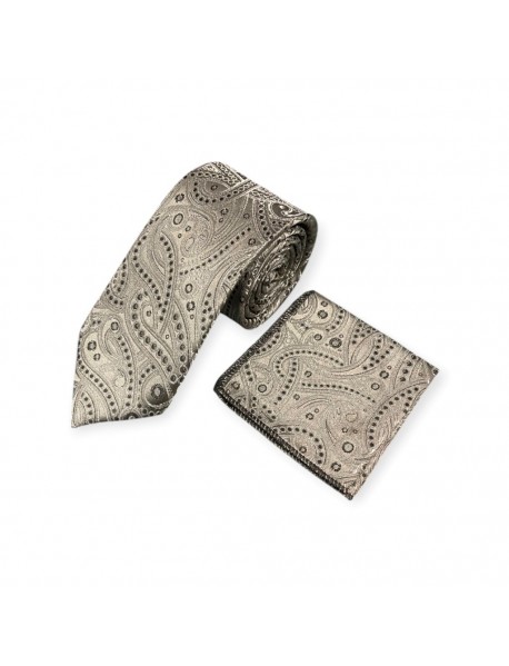 GREY PAISLEY TIE & POCKET SQUARE