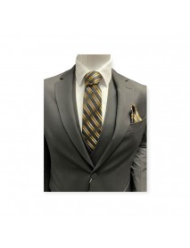 BLACK&YELLOW TIE & POCKET SQUARE