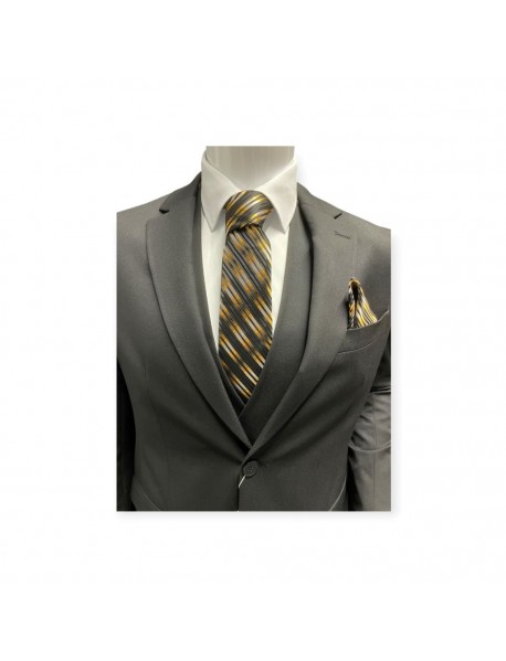 BLACK&YELLOW TIE & POCKET SQUARE