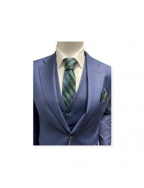 GREEN & NAVY BLUE TIE & POCKET SQUARE