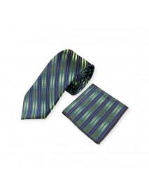 GREEN & NAVY BLUE TIE & POCKET SQUARE