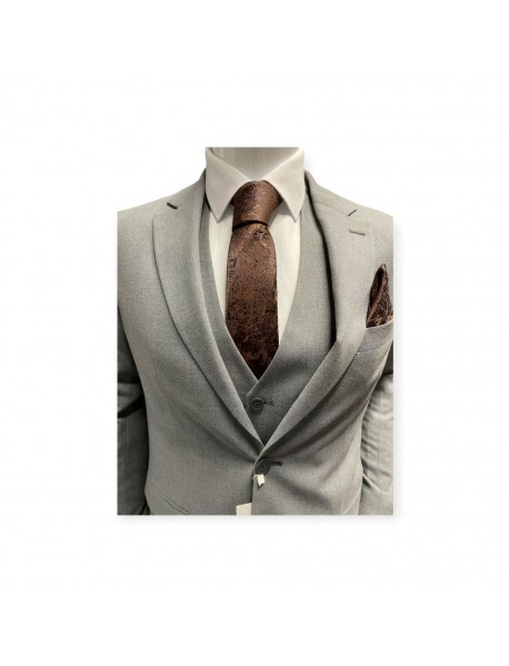 BROWN FLORAL TIE & POCKET SQUARE