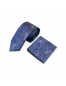 NAVY BLUE FLORAL TIE & POCKET SQUARE