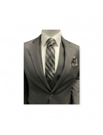 BLACK & WHITE STRIPED TIE & POCKET SQUARE