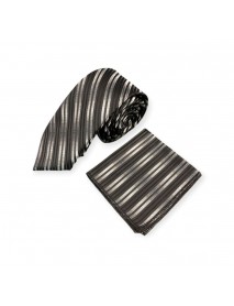 BLACK & WHITE STRIPED TIE & POCKET SQUARE