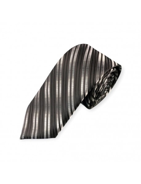 BLACK & WHITE STRIPED TIE & POCKET SQUARE