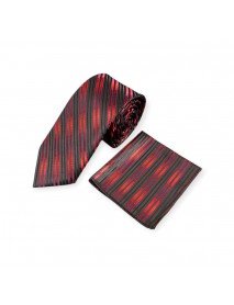 RED & BLACK  STRIPED TIE & POCKET SQUARE