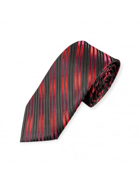 RED & BLACK  STRIPED TIE & POCKET SQUARE